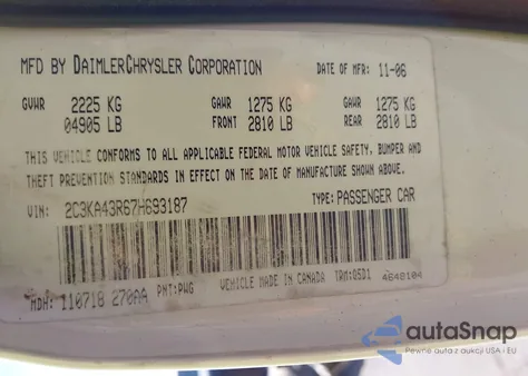 2007 Chrysler 300 from USA, damaged, VIN 2C3KA43R67H693187